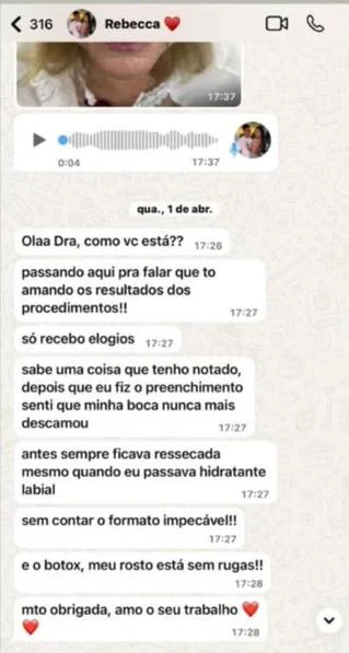 Conversa com o feedback da paciente Rebecca